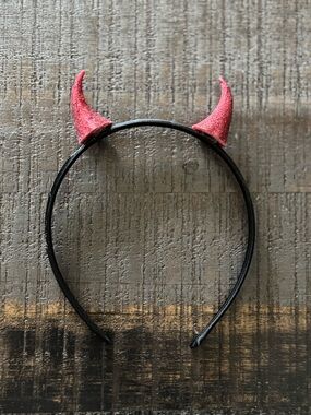 Devil Horn Hair Band  Red Glitter Devil Horns On. A Black Hair Band